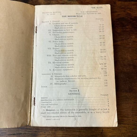1942 TM 10-515 Motorcyle US Military Manual Harley‎ Davidson Indian motorcycle - Picture 4 of 13